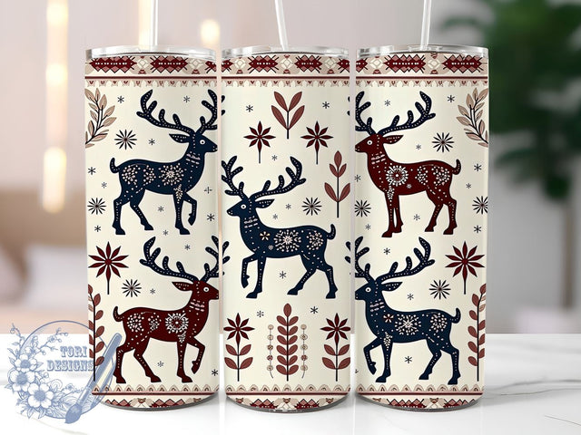 Reindeer Tumbler Wrap, Snowflake Pattern Design, Christmas Holiday Drinkware, 20oz Sublimation, Festive Tumbler, Winter Decor, Holiday Gift Ideas Sublimation ToriDesigns 