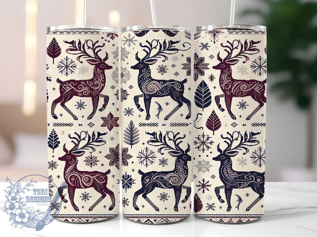 Reindeer Tumbler Wrap, Snowflake Pattern Design, Christmas Holiday Drinkware, 20oz Sublimation, Festive Tumbler, Winter Decor, Holiday Gift Ideas Sublimation ToriDesigns 