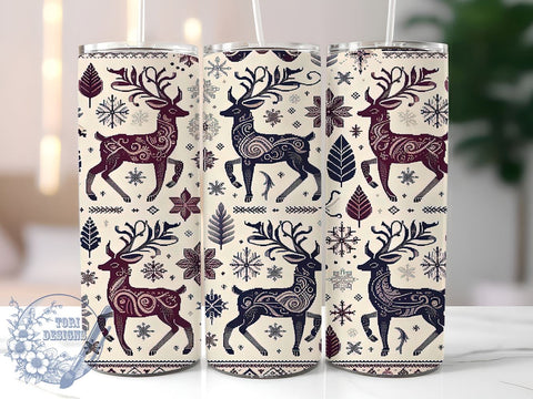Reindeer Tumbler Wrap, Snowflake Pattern Design, Christmas Holiday Drinkware, 20oz Sublimation, Festive Tumbler, Winter Decor, Holiday Gift Ideas Sublimation ToriDesigns 