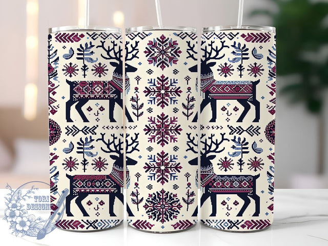 Reindeer Tumbler Wrap, Snowflake Pattern Design, Christmas Holiday Drinkware, 20oz Sublimation, Festive Tumbler, Winter Decor, Holiday Gift Ideas Sublimation ToriDesigns 