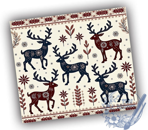 Reindeer Tumbler Wrap, Snowflake Pattern Design, Christmas Holiday Drinkware, 20oz Sublimation, Festive Tumbler, Winter Decor, Holiday Gift Ideas Sublimation ToriDesigns 