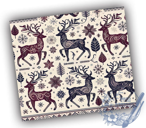 Reindeer Tumbler Wrap, Snowflake Pattern Design, Christmas Holiday Drinkware, 20oz Sublimation, Festive Tumbler, Winter Decor, Holiday Gift Ideas Sublimation ToriDesigns 