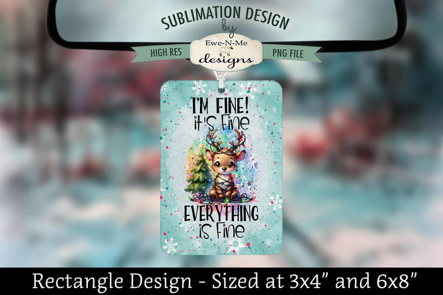 Reindeer with Lights I'm Fine | Rectangle Sublimation PNG Sublimation Ewe-N-Me Designs 