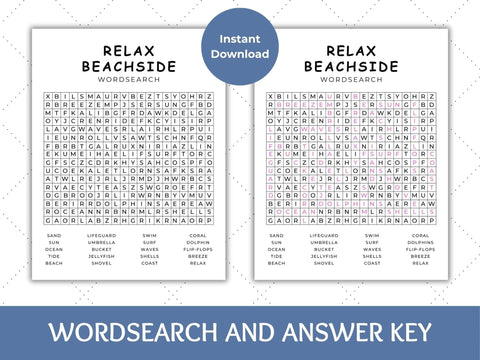 Relax Beachside Wordsearch | Printable Activity SVG Paige Cole Studio 