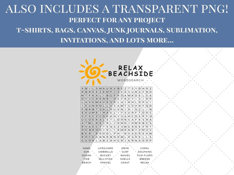 Relax Beachside Wordsearch | Printable Activity SVG Paige Cole Studio 