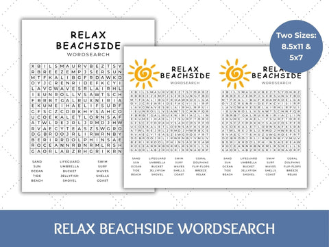 Relax Beachside Wordsearch | Printable Activity SVG Paige Cole Studio 