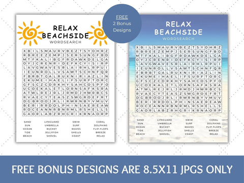 Relax Beachside Wordsearch | Printable Activity SVG Paige Cole Studio 