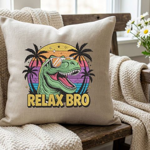 Relax Bro T-Rex Embroidery Design – Funny Dinosaur Sunglasses Retro Tropical Machine Embroidery File Embroidery/Applique DESIGNS PatternFeed8 