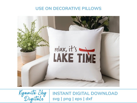 Relax It's Lake Time SVG phrase with canoe SVG Kyanite Sky Digitals 