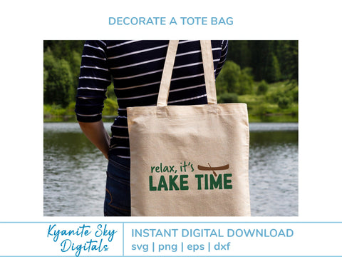 Relax It's Lake Time SVG phrase with canoe SVG Kyanite Sky Digitals 