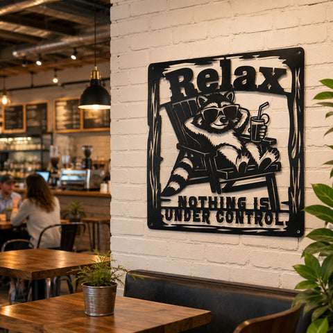 Relax Nothing Is Under Control Raccoon Laser SVG | Funny Raccoon DXF | Laser Cut File | CNC Plasma Cut Design | Metal Wall Art Svg Everbee logo Analyze listing SVG HappyDesignStudio 