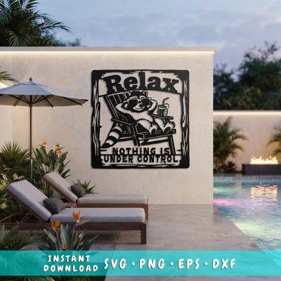 Relax Nothing Is Under Control Raccoon Laser SVG | Funny Raccoon DXF | Laser Cut File | CNC Plasma Cut Design | Metal Wall Art Svg Everbee logo Analyze listing SVG HappyDesignStudio 
