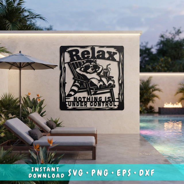 Relax Nothing Is Under Control Raccoon Laser SVG | Funny Raccoon DXF | Laser Cut File | CNC Plasma Cut Design | Metal Wall Art Svg Everbee logo Analyze listing SVG HappyDesignStudio 