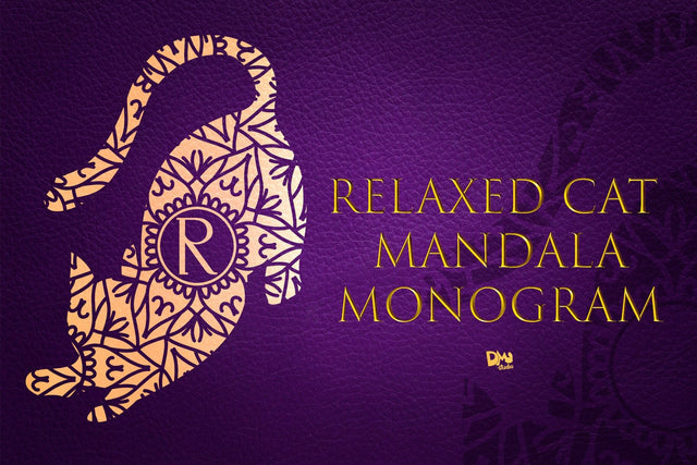 Relaxed Cat Mandala Monogram Font Dm Letter Studio 