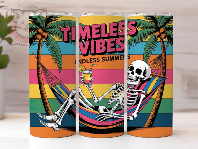 Relaxed Skeleton Vibes 20oz Tumbler Wrap, Timeless Vibes Sublimation, Endless Summer PNG, 20oz Tumbler Wrap, Tropical Skeleton Design, Summer Vacation Sublimation, Coastal Lifestyle Wrap Sublimation Lara' s Designs 