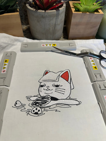 Relaxing Japanese Cat Embroidery Design 4 Sizes - File formats in pes,dst,jef,xxx,exp,vip,vp3, Kawaii, funny, cute animal, spa, kitty, edgy Embroidery/Applique DESIGNS AestheticdesignsE 