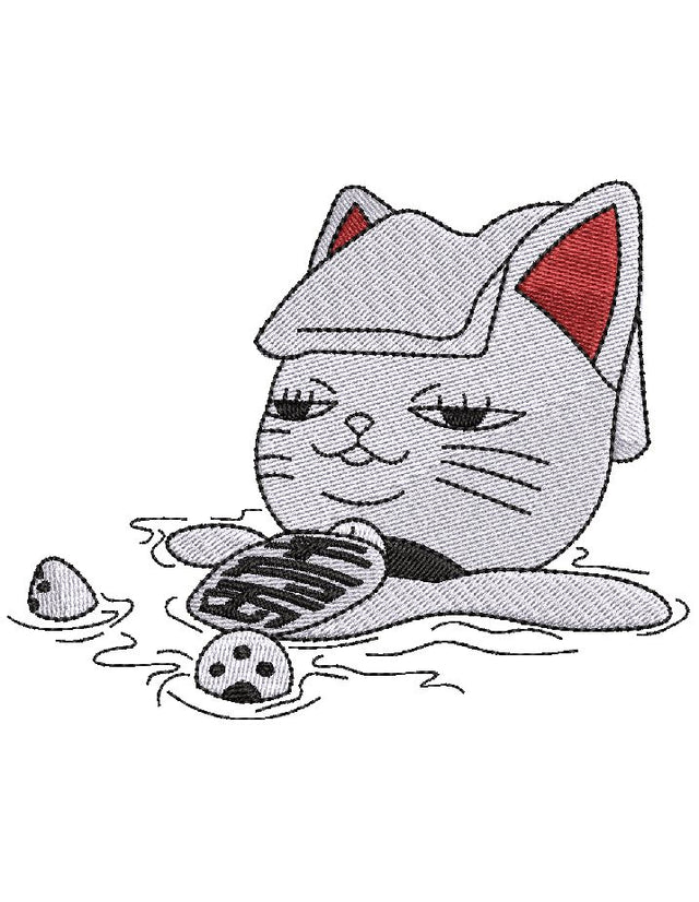 Relaxing Japanese Cat Embroidery Design 4 Sizes - File formats in pes,dst,jef,xxx,exp,vip,vp3, Kawaii, funny, cute animal, spa, kitty, edgy Embroidery/Applique DESIGNS AestheticdesignsE 