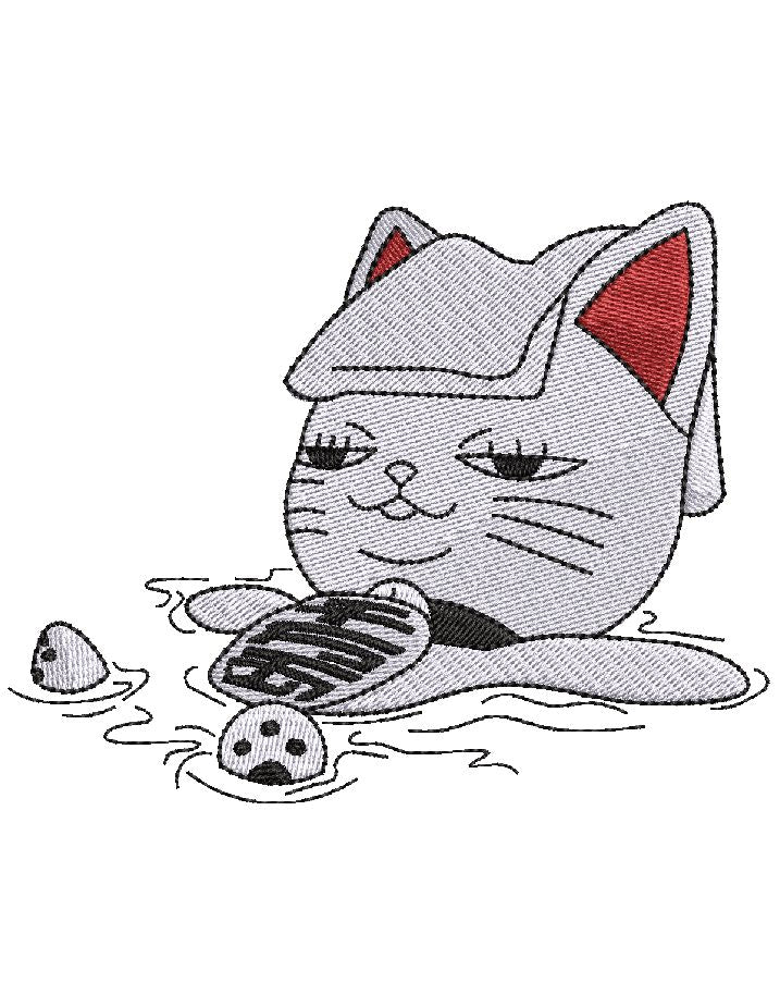 Relaxing Japanese Cat Embroidery Design 4 Sizes - File formats in pes,dst,jef,xxx,exp,vip,vp3, Kawaii, funny, cute animal, spa, kitty, edgy Embroidery/Applique DESIGNS AestheticdesignsE 