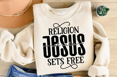 Religion set rules Jesus sets free SVG, Jesus SVG, Retro Christian SVG, Bible Verse SVG Design SVG Regulrcrative 