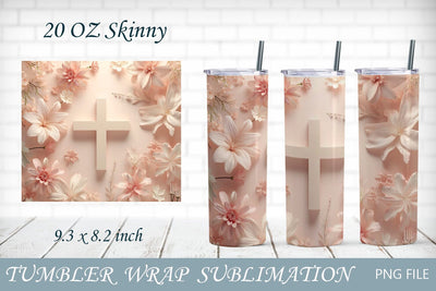 Religious 20oz tumbler wrap with cross and flowers sublimation Sublimation AnastasiyaArtDesign 