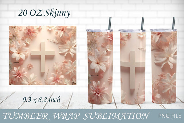 Religious 20oz tumbler wrap with cross and flowers sublimation Sublimation AnastasiyaArtDesign 