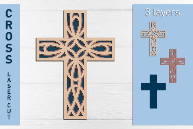 Religious cross layered laser cut, 3d Layered cross svg SVG AnastasiyaArtDesign 