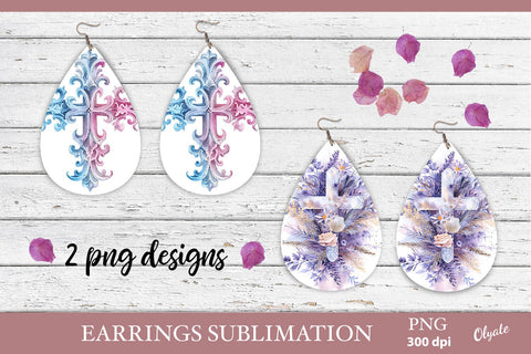 Religious Earrings Bundle PNG. Easter Cross Earrings PNG Sublimation Olga Terlyanskaya 