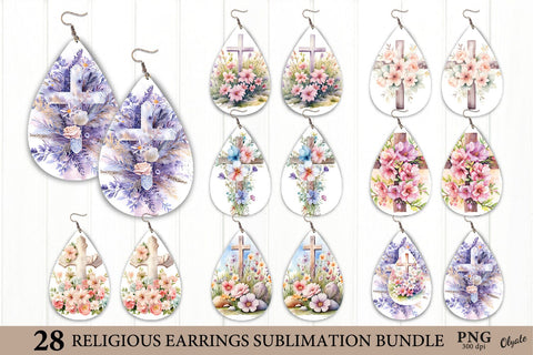 Religious Earrings Bundle PNG. Easter Cross Earrings PNG Sublimation Olga Terlyanskaya 
