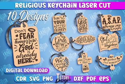 Religious Laser Keychain Bundle | Christian Phrases | Keychain Inscription | CNC File SVG The T Store Design 