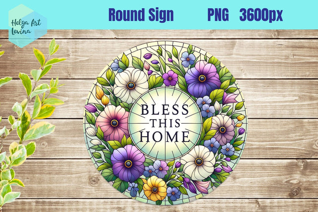 Religious Round Sign Sublimation | Bless this Home Sublimation Helga Art 