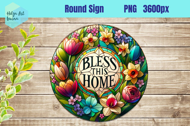 Religious Round Sign Sublimation | Bless this Home Sublimation Helga Art 