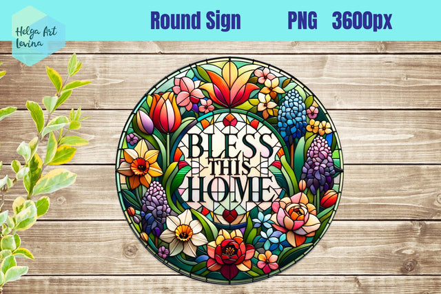 Religious Round Sign Sublimation | Bless this Home Sublimation Helga Art 