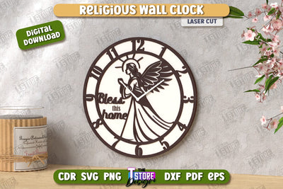 Religious Wall Clock Laser Cut | Decorative Clock | Christian Symbol | Home Décor | CNC File SVG The T Store Design 