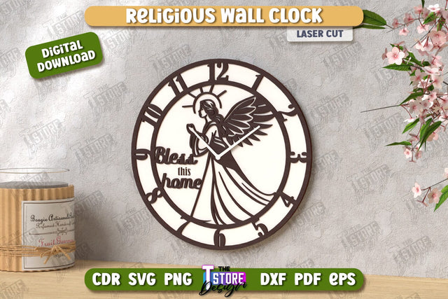Religious Wall Clock Laser Cut | Decorative Clock | Christian Symbol | Home Décor | CNC File SVG The T Store Design 