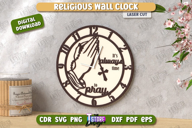 Religious Wall Clock Laser Cut | Decorative Clock | Christian Symbol | Home Décor | CNC File SVG The T Store Design 