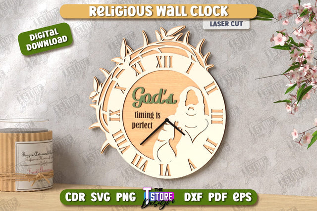 Religious Wall Clock Laser Cut | Decorative Clock | Christian Symbol | Home Décor | CNC File SVG The T Store Design 