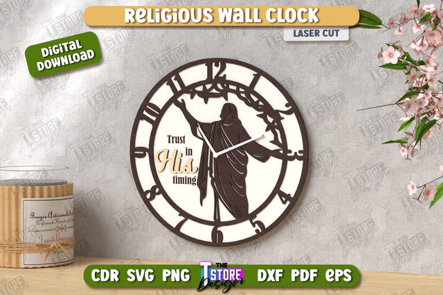 Religious Wall Clock Laser Cut | Decorative Clock | Christian Symbol | Home Décor | CNC File SVG The T Store Design 