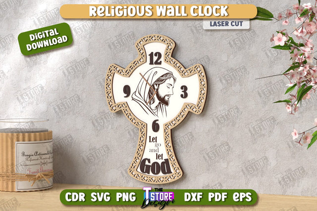 Religious Wall Clock Laser Cut | Decorative Clock | Christian Symbol | Home Décor | CNC File SVG The T Store Design 