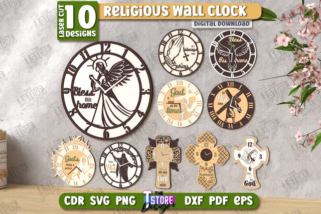 Religious Wall Clocks Laser Cut Bundle | Decorative Clock | Christian Symbol | Home Décor | CNC Files SVG The T Store Design 