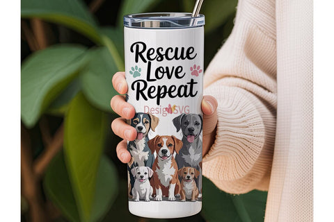 Rescue Love Repeat 20oz Tumbler Wrap Sublimation DesignSVG 