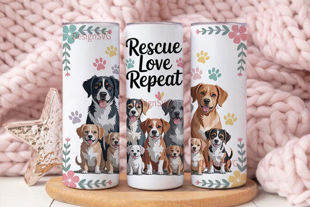 Rescue Love Repeat 20oz Tumbler Wrap Sublimation DesignSVG 