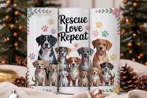 Rescue Love Repeat 20oz Tumbler Wrap Sublimation DesignSVG 