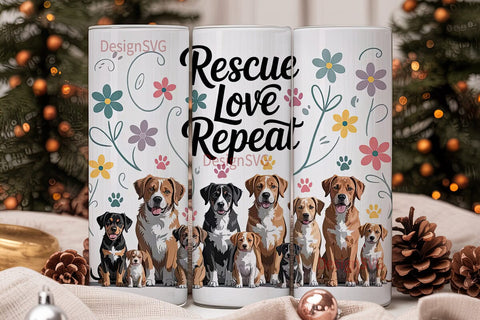 Rescue Love Repeat 20oz Tumbler Wrap Sublimation DesignSVG 