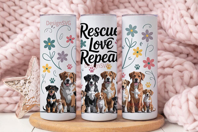 Rescue Love Repeat 20oz Tumbler Wrap Sublimation DesignSVG 