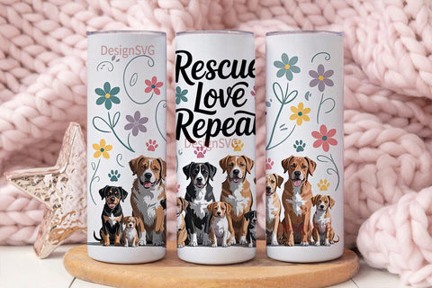 Rescue Love Repeat 20oz Tumbler Wrap Sublimation DesignSVG 