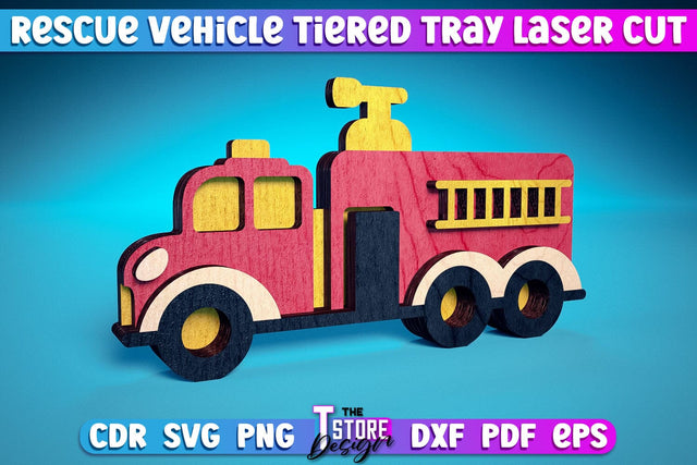 Rescue Vehicle Tiered Tray | Rescue Vehicle Tiered Tray Laser Cut Design | CNC Files SVG The T Store Design 