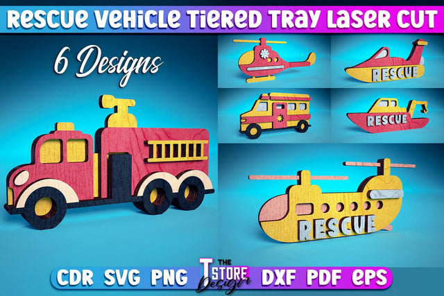 Rescue Vehicle Tiered Tray | Rescue Vehicle Tiered Tray Laser Cut Design | CNC Files SVG The T Store Design 