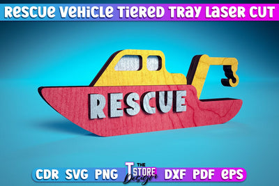 Rescue Vehicle Tiered Tray | Rescue Vehicle Tiered Tray Laser Cut Design | CNC Files SVG The T Store Design 