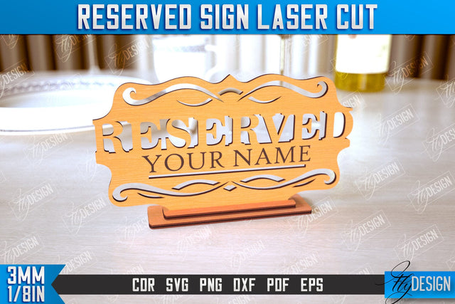 Reserved Sign | Table Sign | Restaurant Accessories | Table Plaque | CNC File SVG Fly Design 