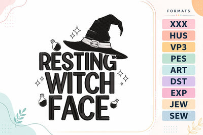 Resting Witch Face Hat Potion Embroidery Design Embroidery/Applique DESIGNS sg embroidery 